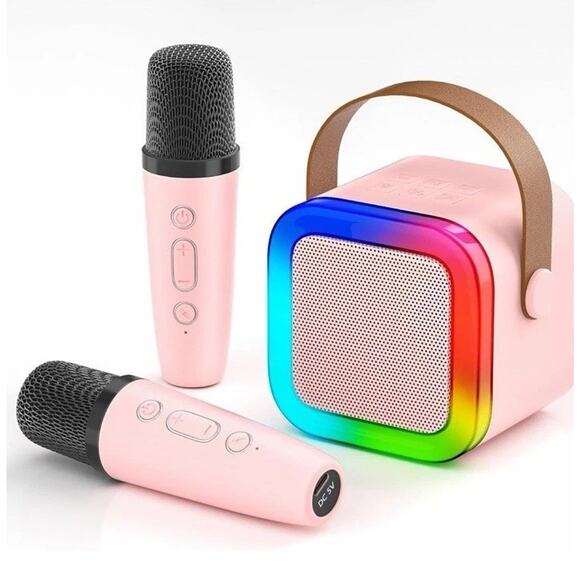Mini Karaoke Machine for Kids 3+ Years Bluetooth Speaker with 2 Mics Pink Gifts - Picture 2 of 11